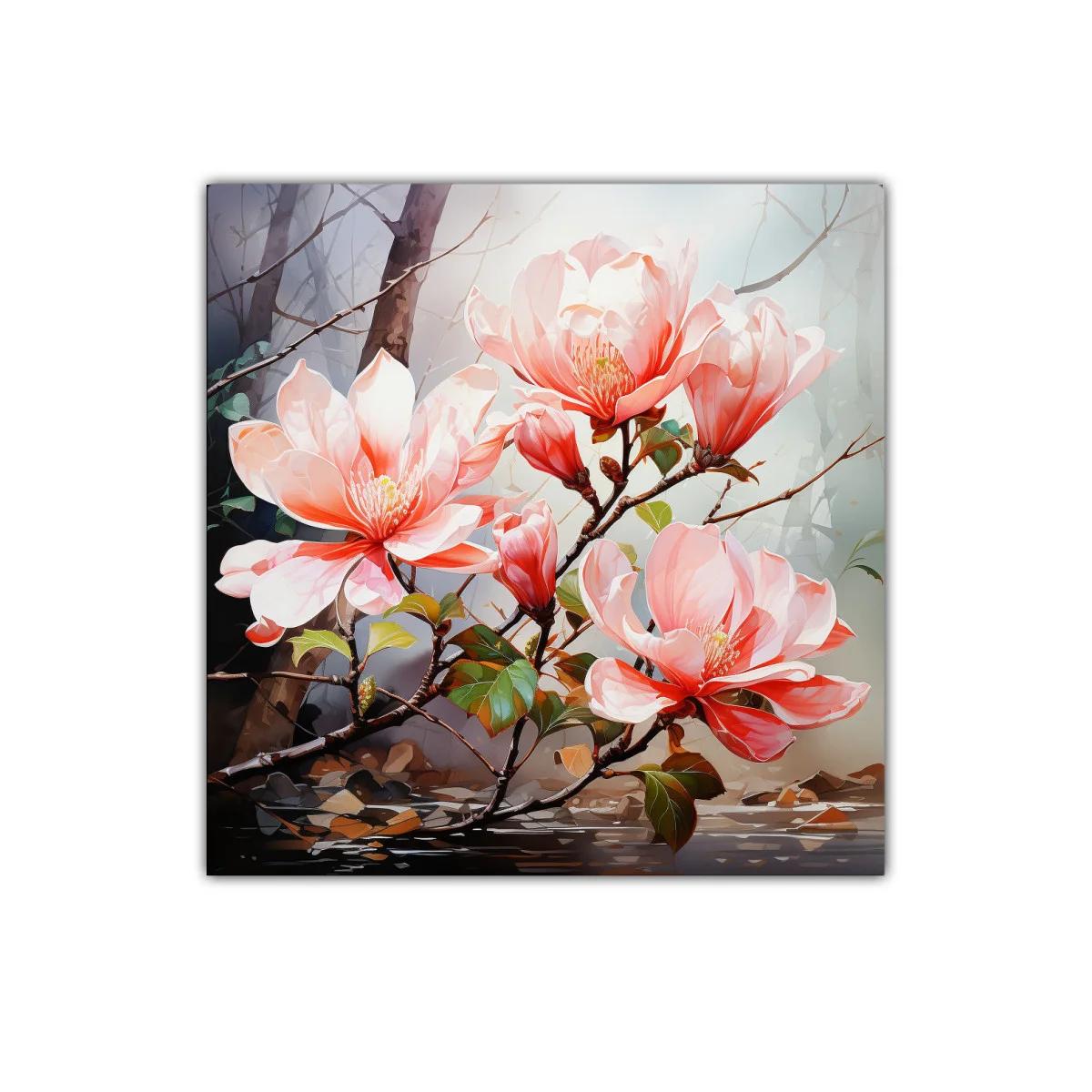Cuadro decorativo con flores magnolias en tonos suaves