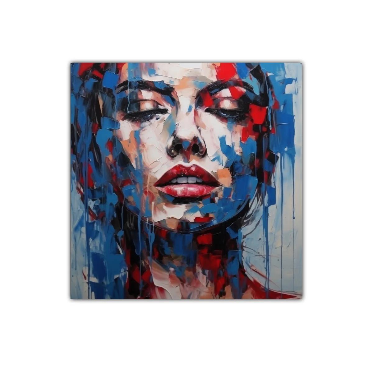 Retrato expresivo con vibrantes tonos rojos y azules