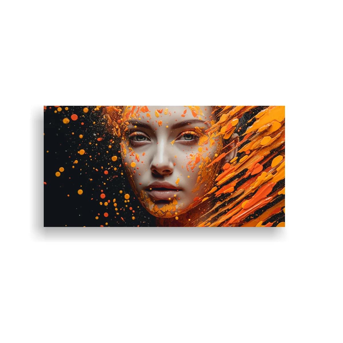 Cuadro rostro de mujer con salpicaduras naranjas