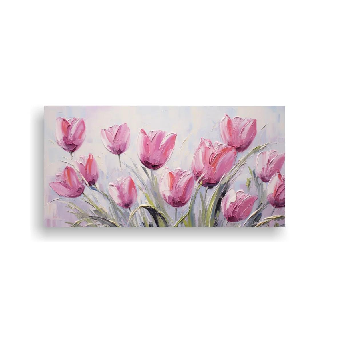 Cuadro tulipanes rosas con pétalos malva y fondo suave