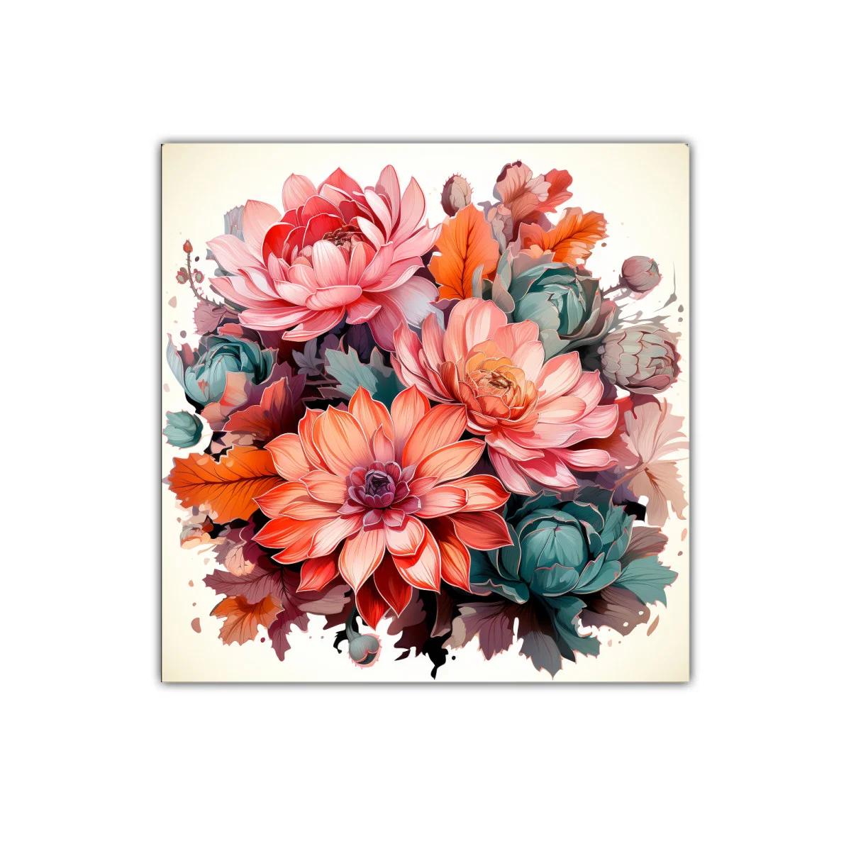 Cuadro decorativo ramo floral en tonos cálidos y suaves