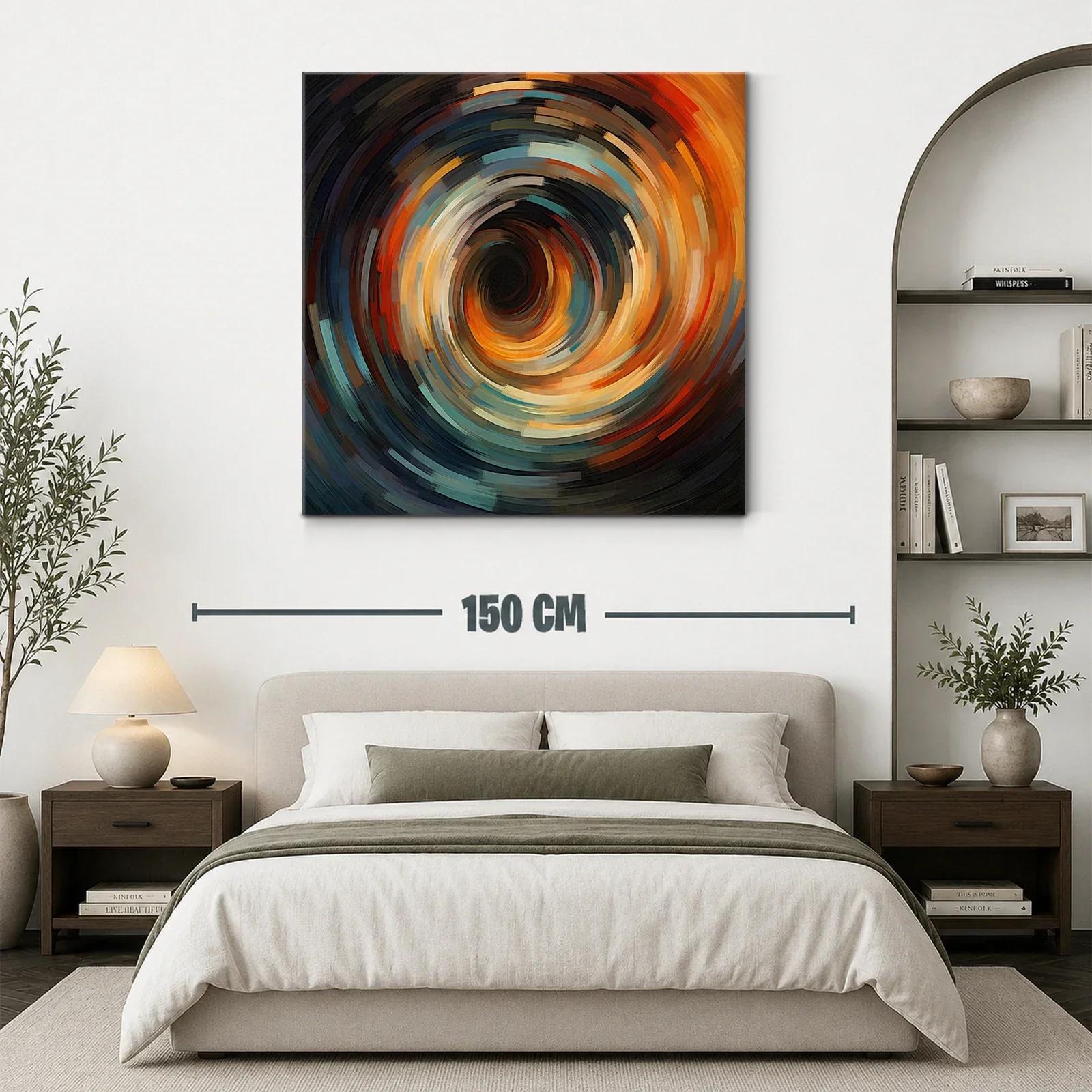 Cuadro abstracto con espiral dinámica de tonos cálidos y fríos — miniatura 3