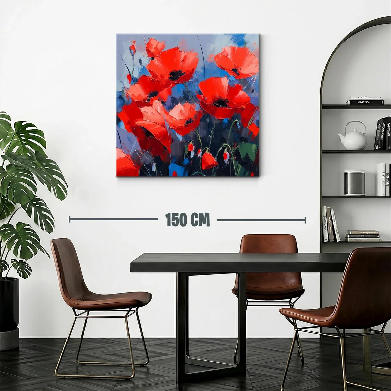Cuadro vibrante con amapolas rojas sobre fondo azul — miniatura 2