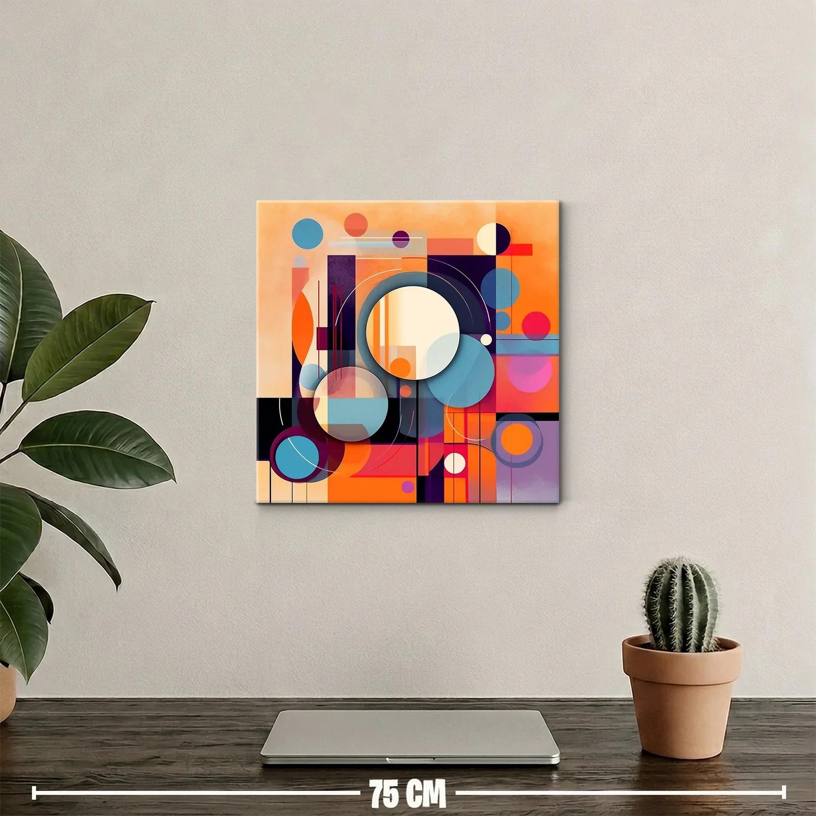 Cuadro abstracto con círculos y formas geométricas vibrantes — miniatura 2