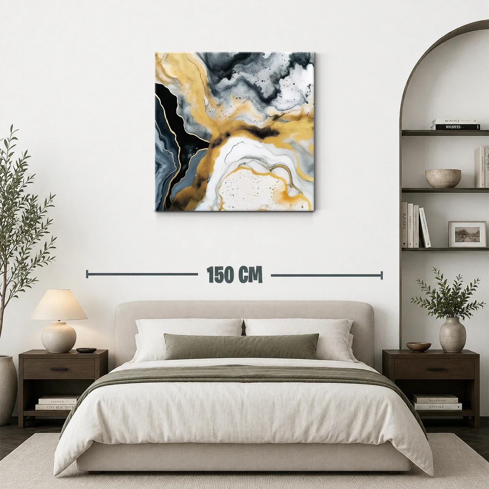Cuadro abstracto con tonos dorados y grisáceos — miniatura 3