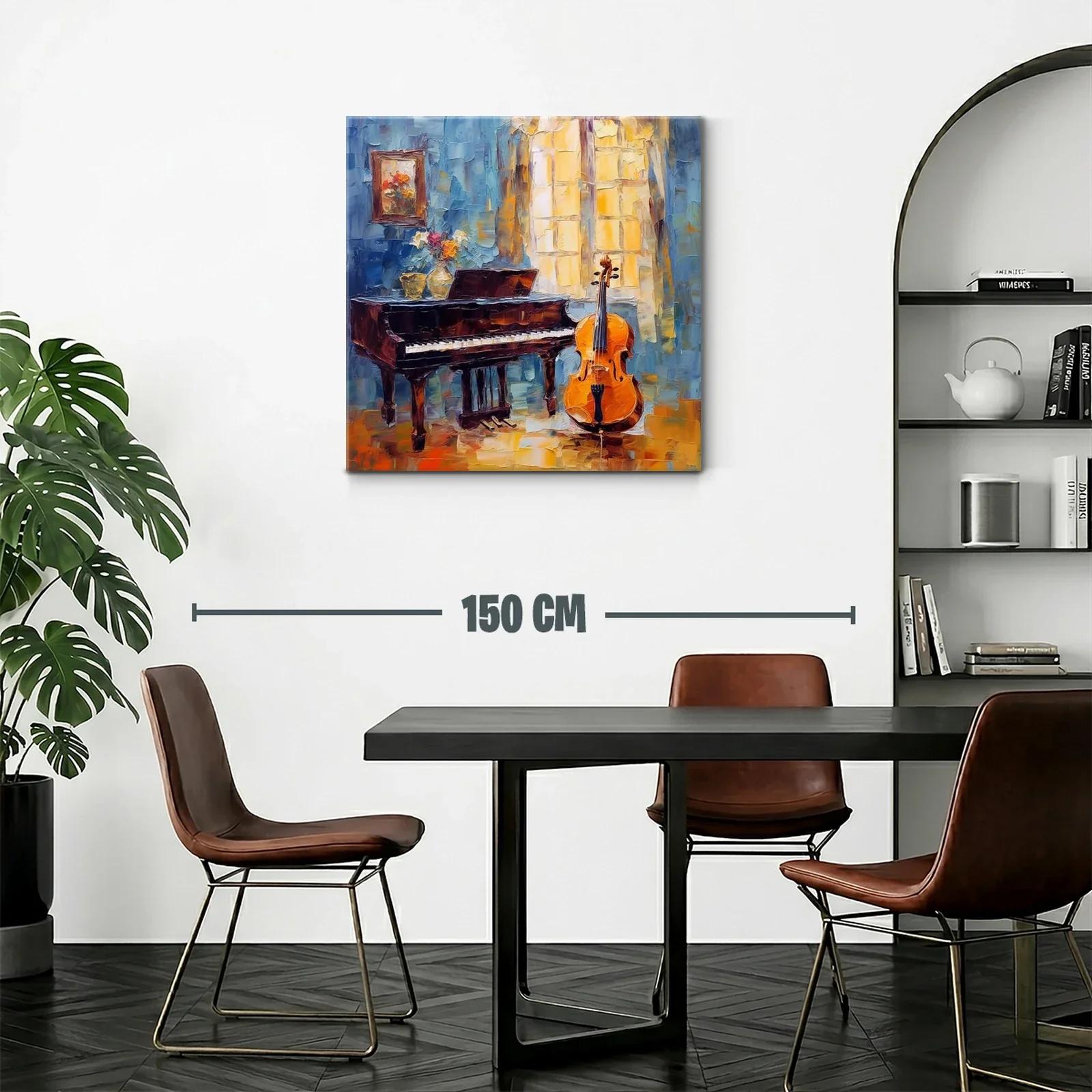 Ambiente musical con piano y violonchelo iluminado — miniatura 2