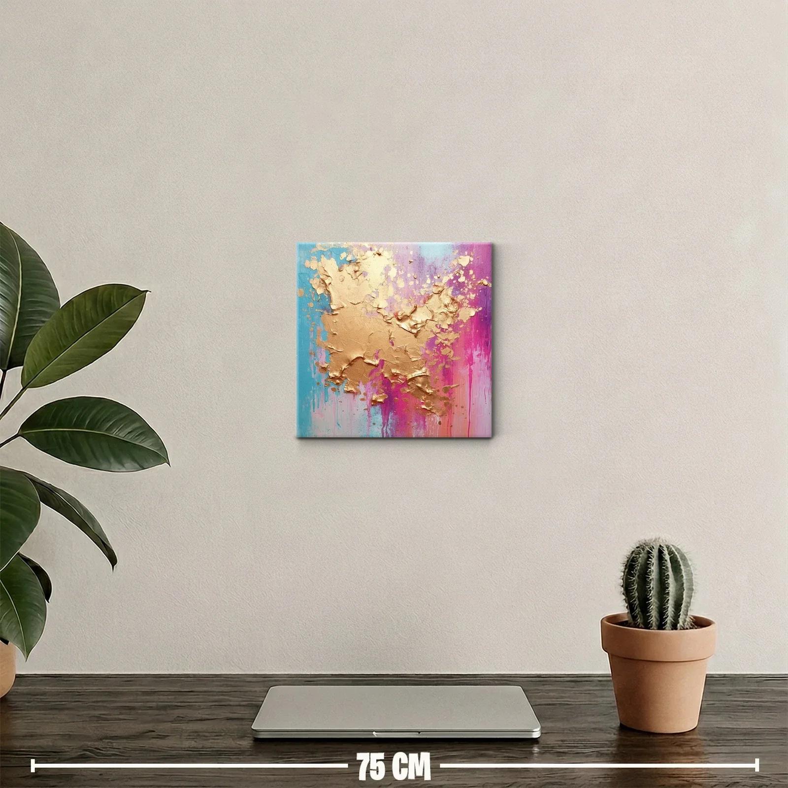 Cuadro abstracto con texturas doradas y tonos vibrantes — miniatura 2