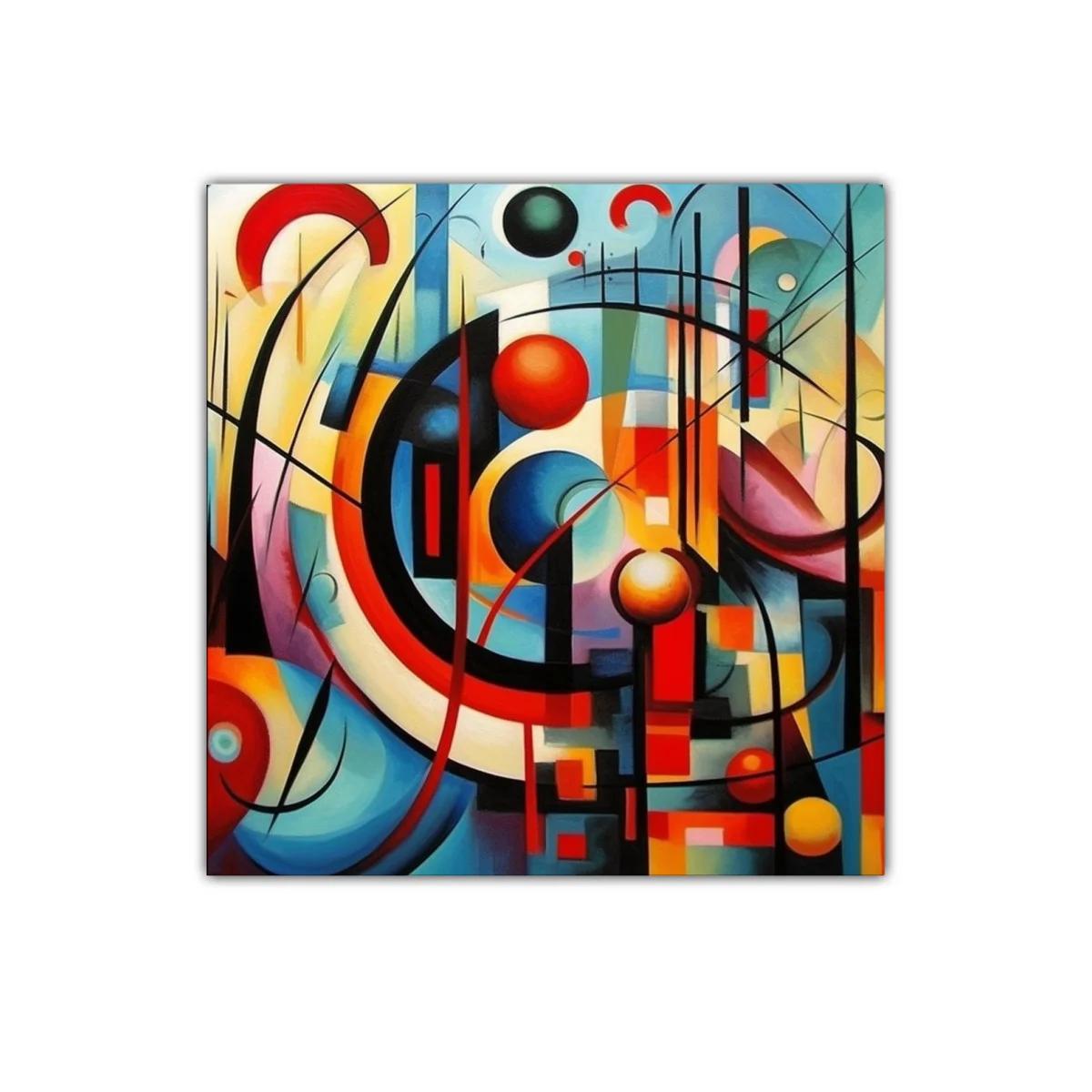 Cuadro abstracto con formas geométricas y colores vibrantes