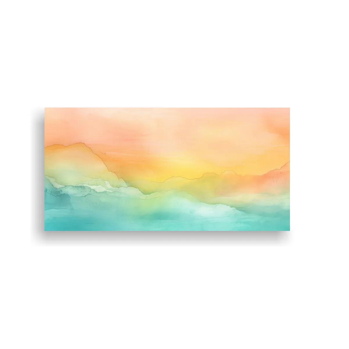 Cuadro paisaje abstracto de montañas en tonos coral y turquesa