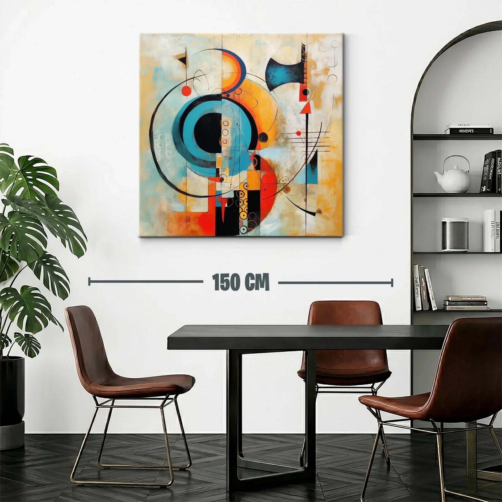 Composición abstracta con círculos y líneas en tonos cálidos y turquesa — miniatura 2