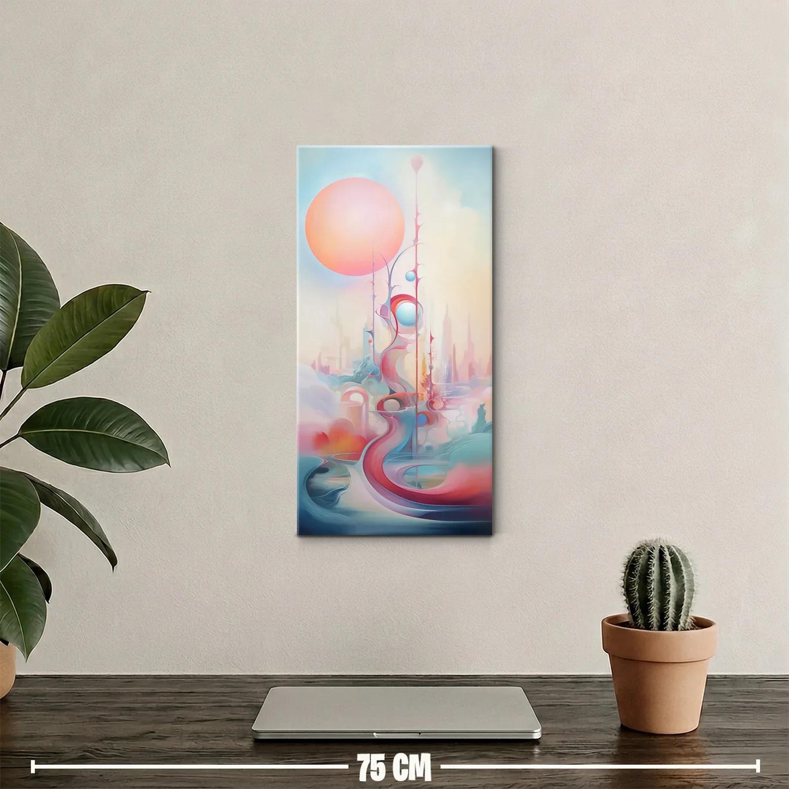 Cuadro sol abstracto con torres etéreas y esferas flotantes — miniatura 2