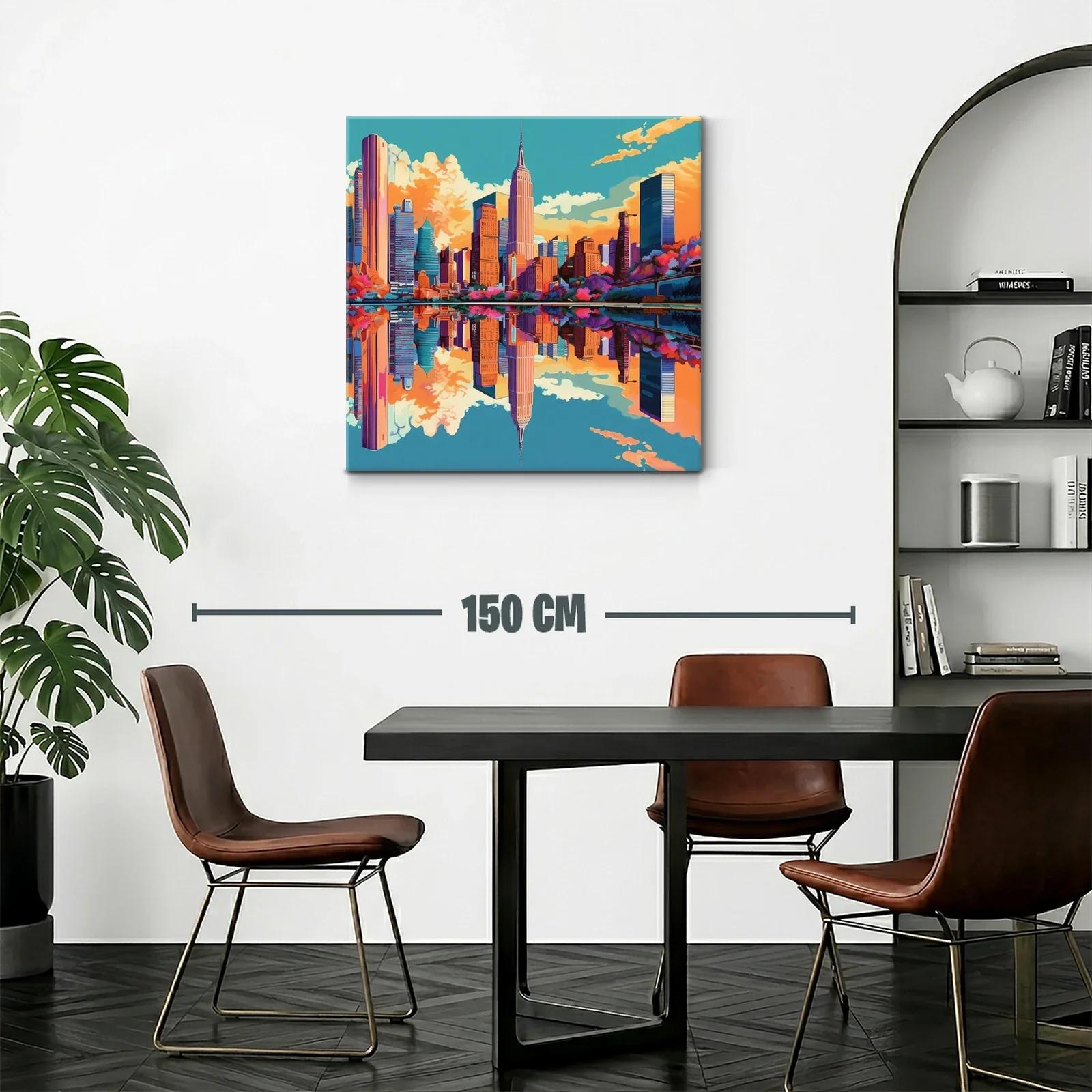 Paisaje urbano vibrante con reflejo en el agua — miniatura 2