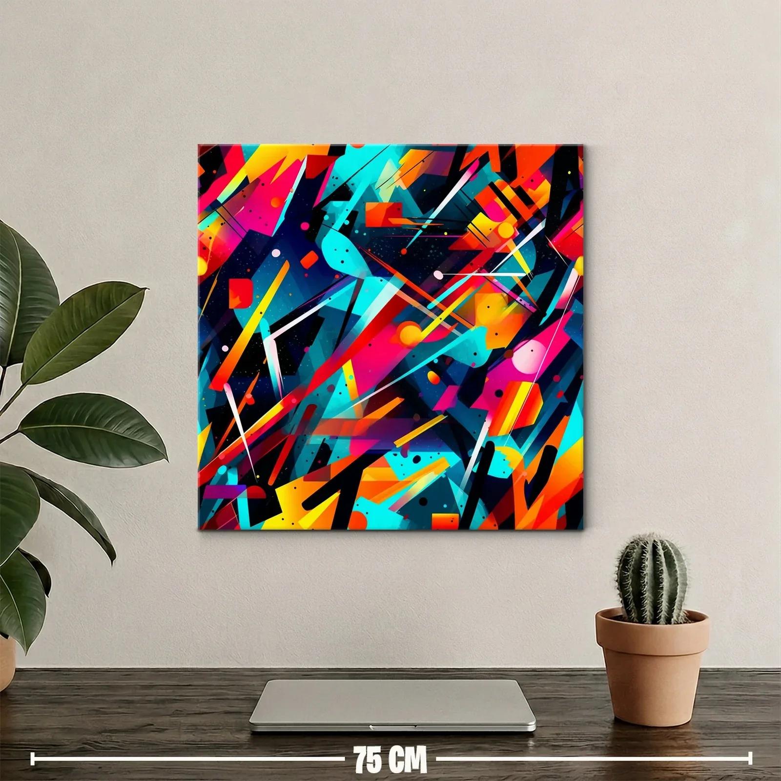 Cuadro abstracto vibrante con formas geométricas dinámicas — miniatura 2