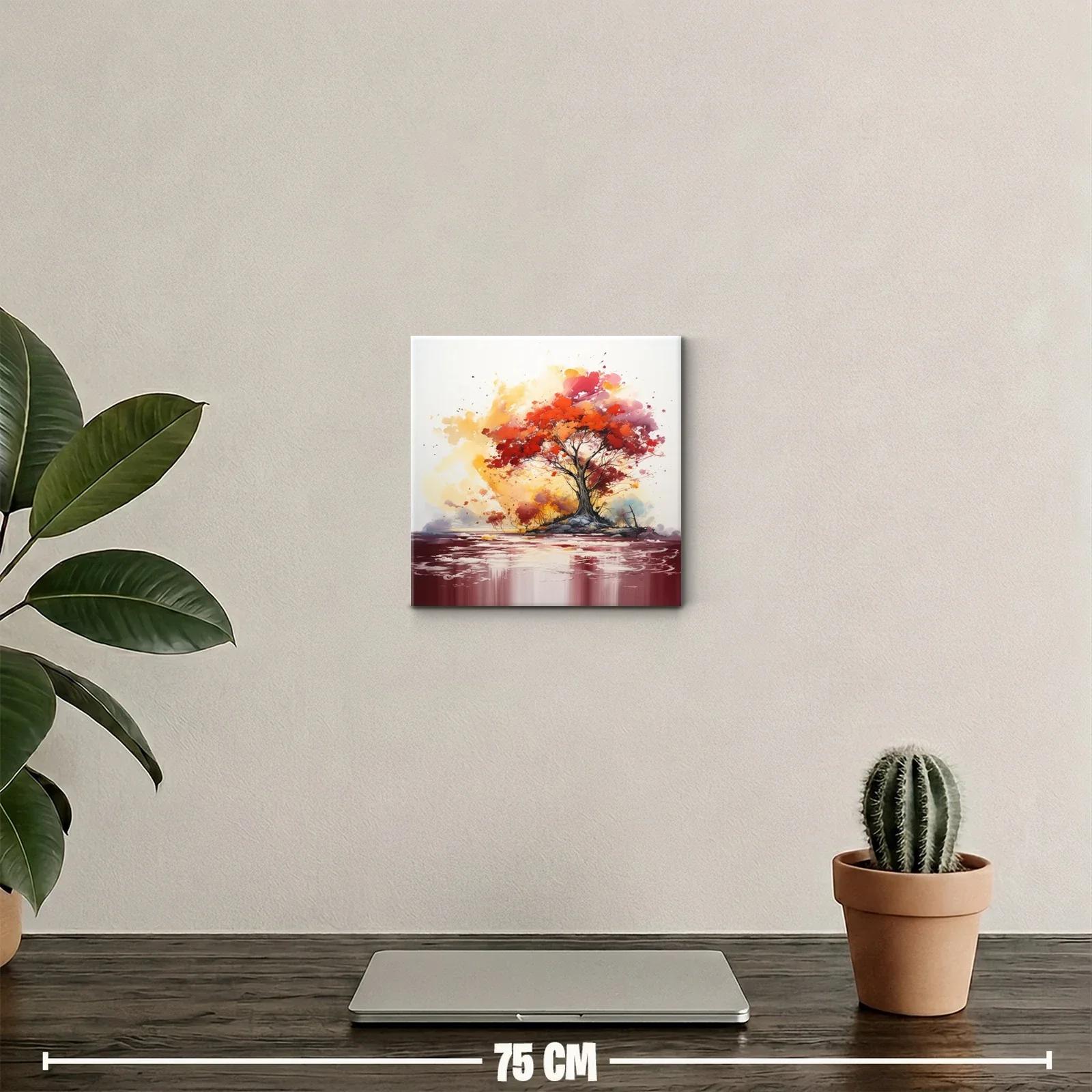 Cuadro decorativo árbol rojo en paisaje abstracto vibrante — miniatura 2