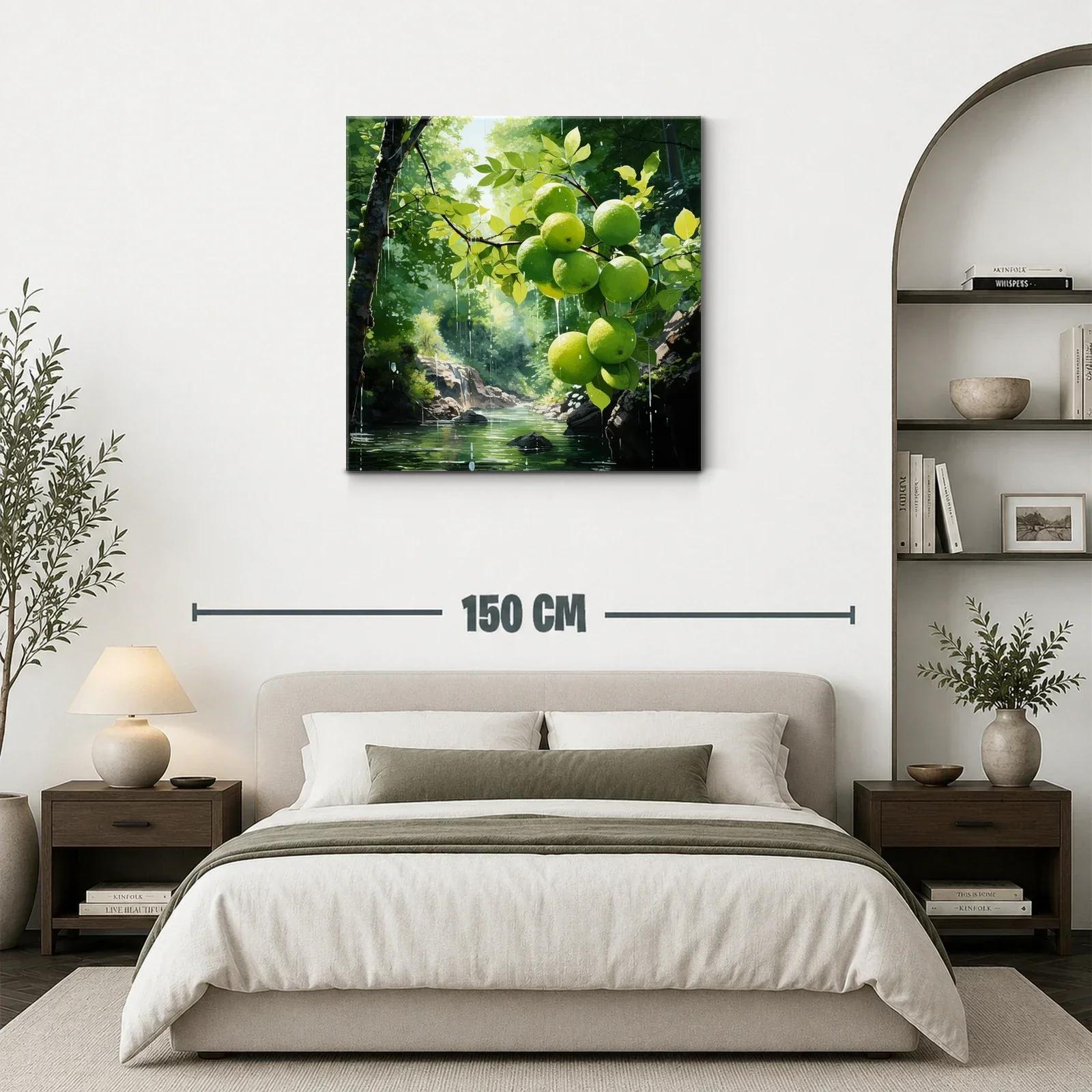 Cuadro naturaleza con manzanas verdes en paisaje luminoso — miniatura 3