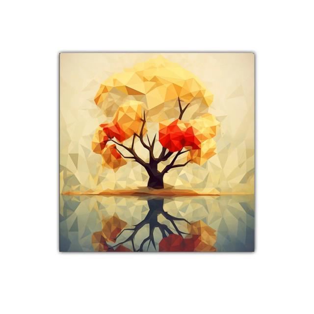 Árbol abstracto con tonos cálidos y reflejo sereno