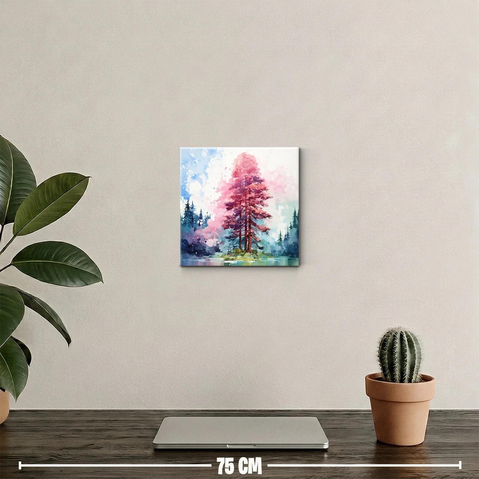 Árbol rosa sobre isla en lago entre bosque difuminado — miniatura 2
