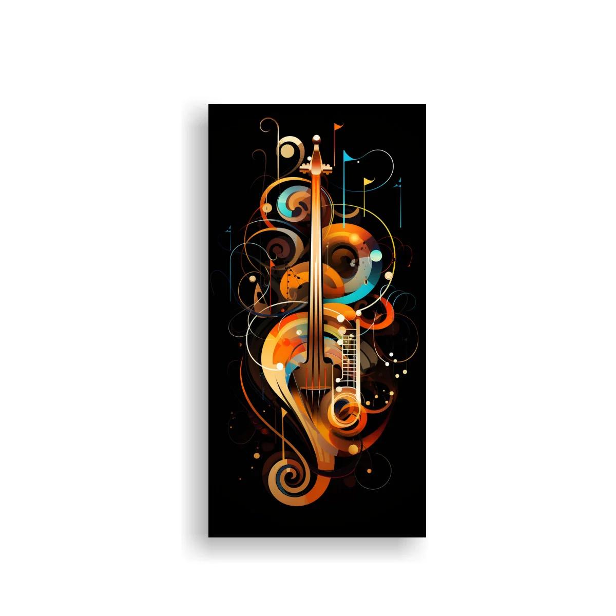 Cuadro violín con notas y espirales luminosas