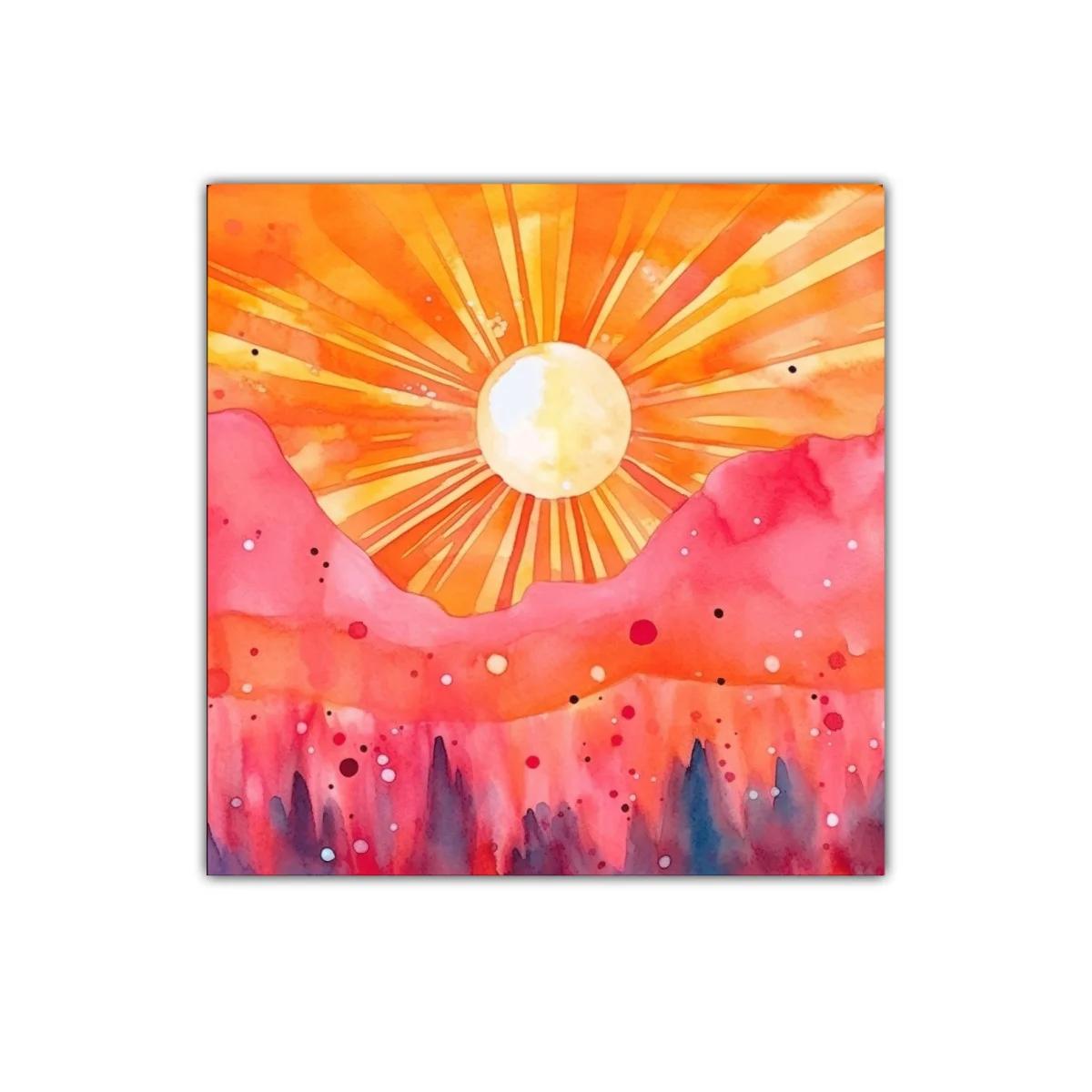 Atardecer vibrante con montañas rosa y sol radiante — imagen principal