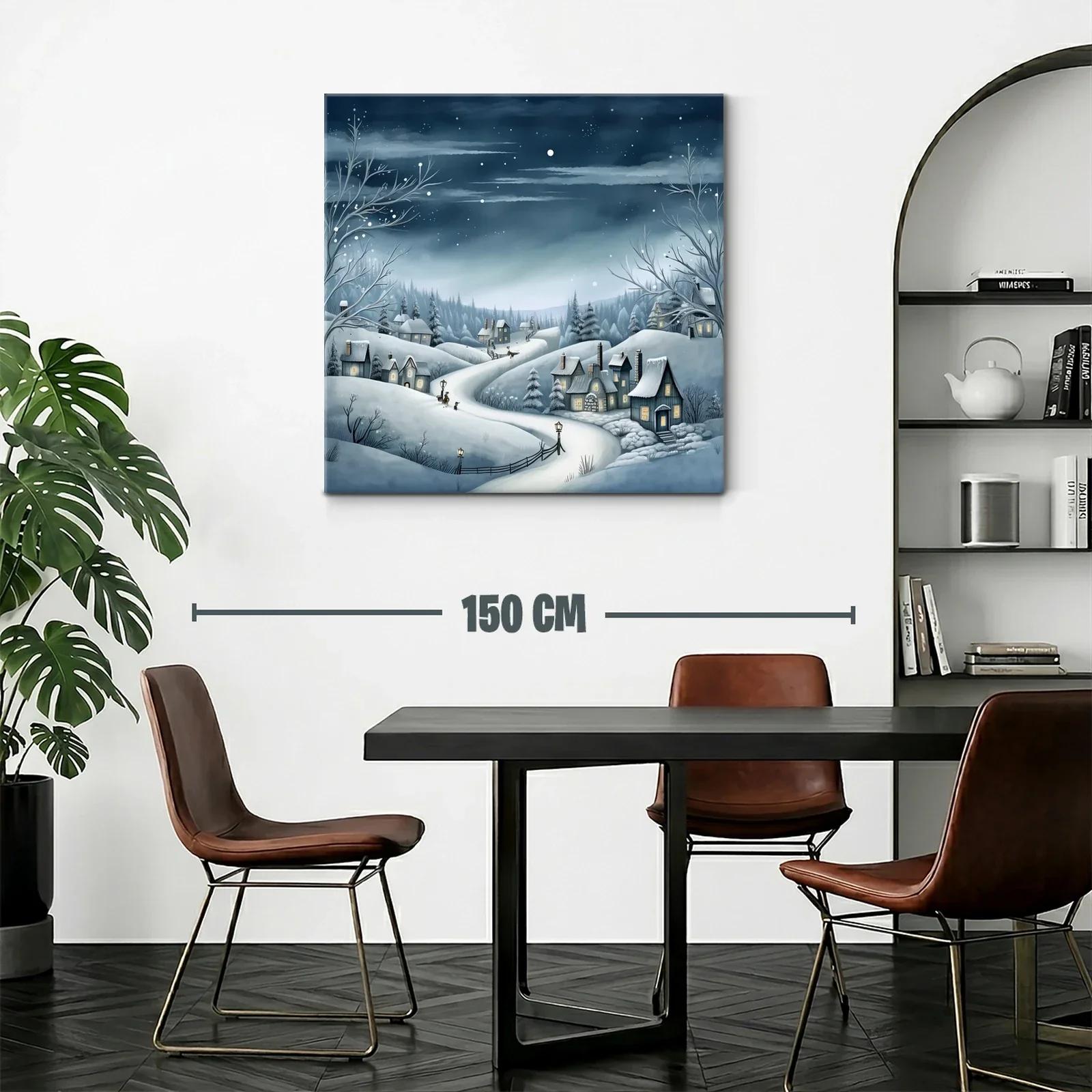 Paisaje invernal con casas y cielo estrellado nocturno — miniatura 2