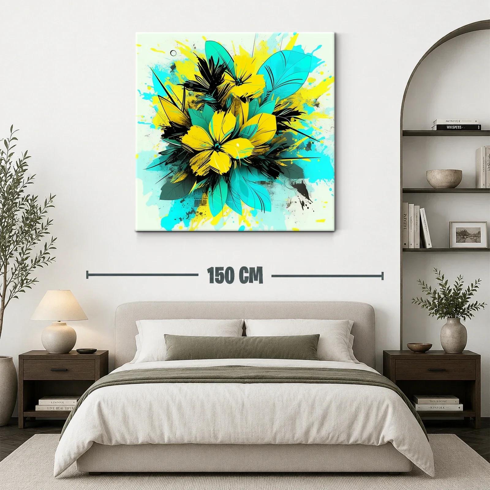 Composición de flores vibrantes en tonos turquesa y amarillo — miniatura 3