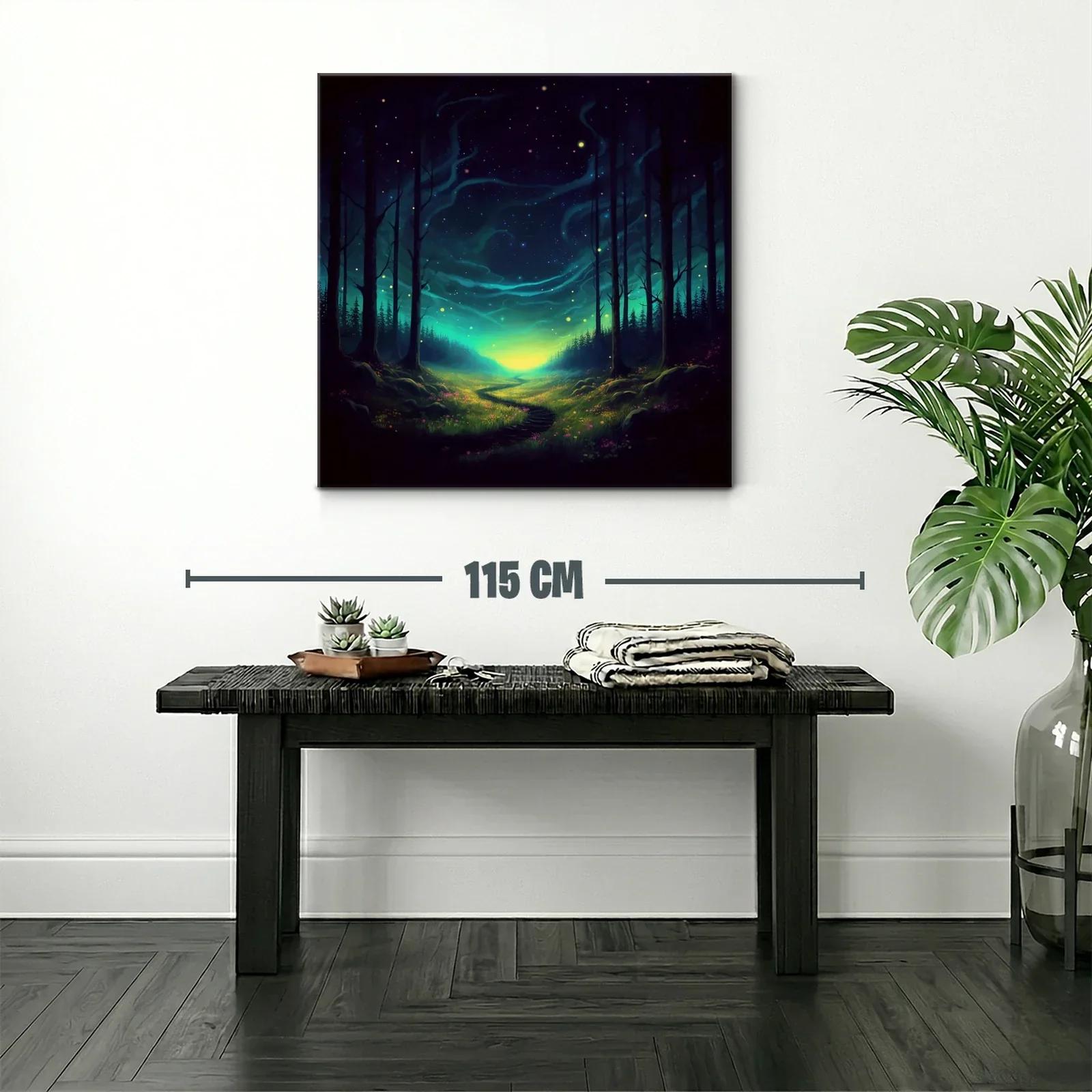Paisaje nocturno mágico con sendero iluminado y cielo estrellado — miniatura 2