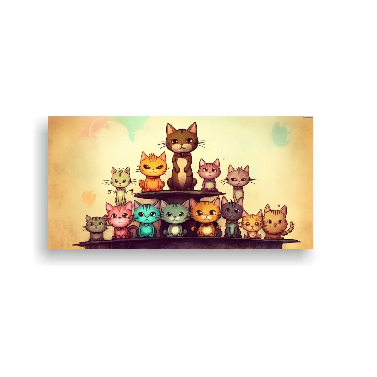 Cuadro fila de gatos pequeños con un gato más alto destacado detrás — imagen principal