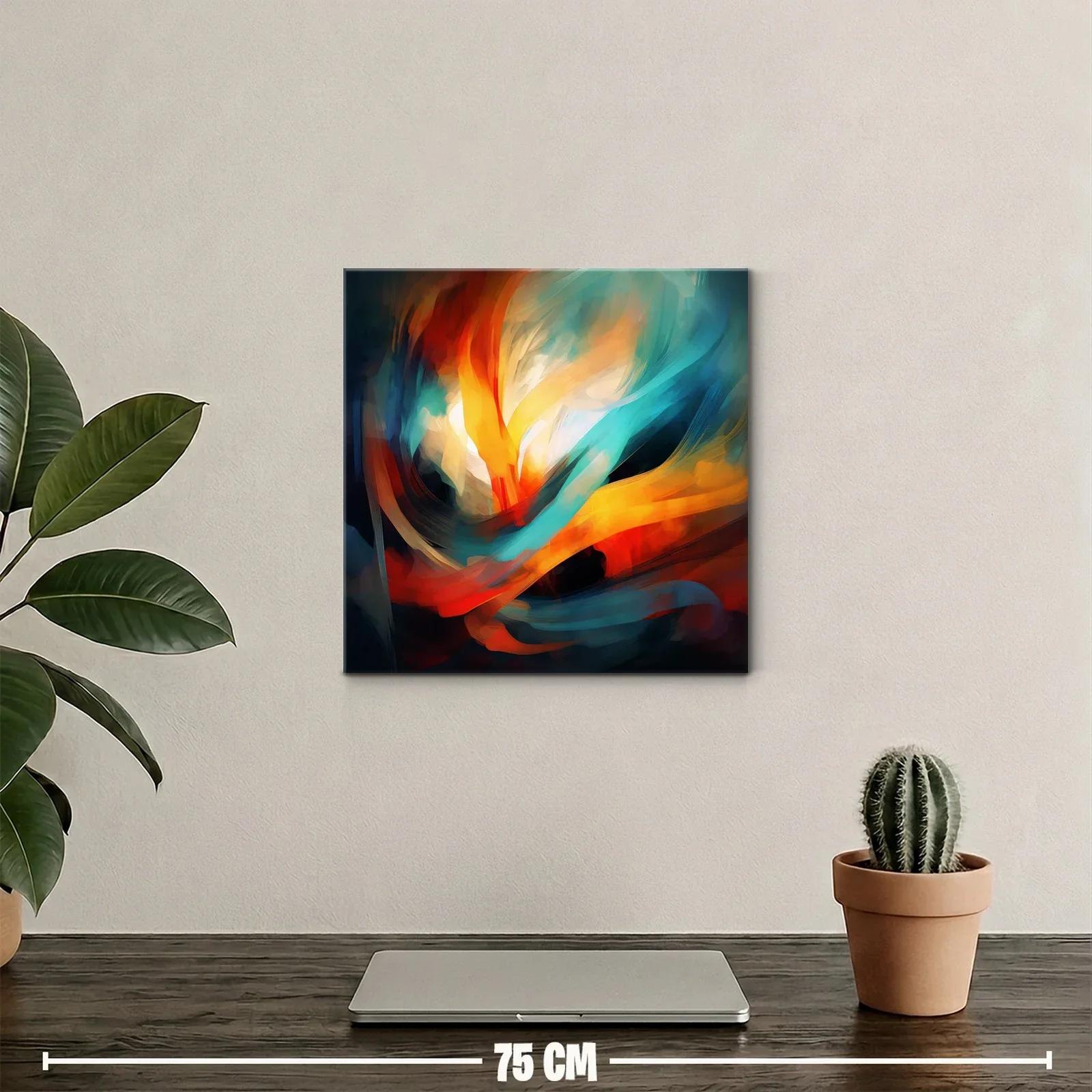 Cuadro abstracto con vibrantes tonos cálidos y fríos en movimiento — miniatura 2
