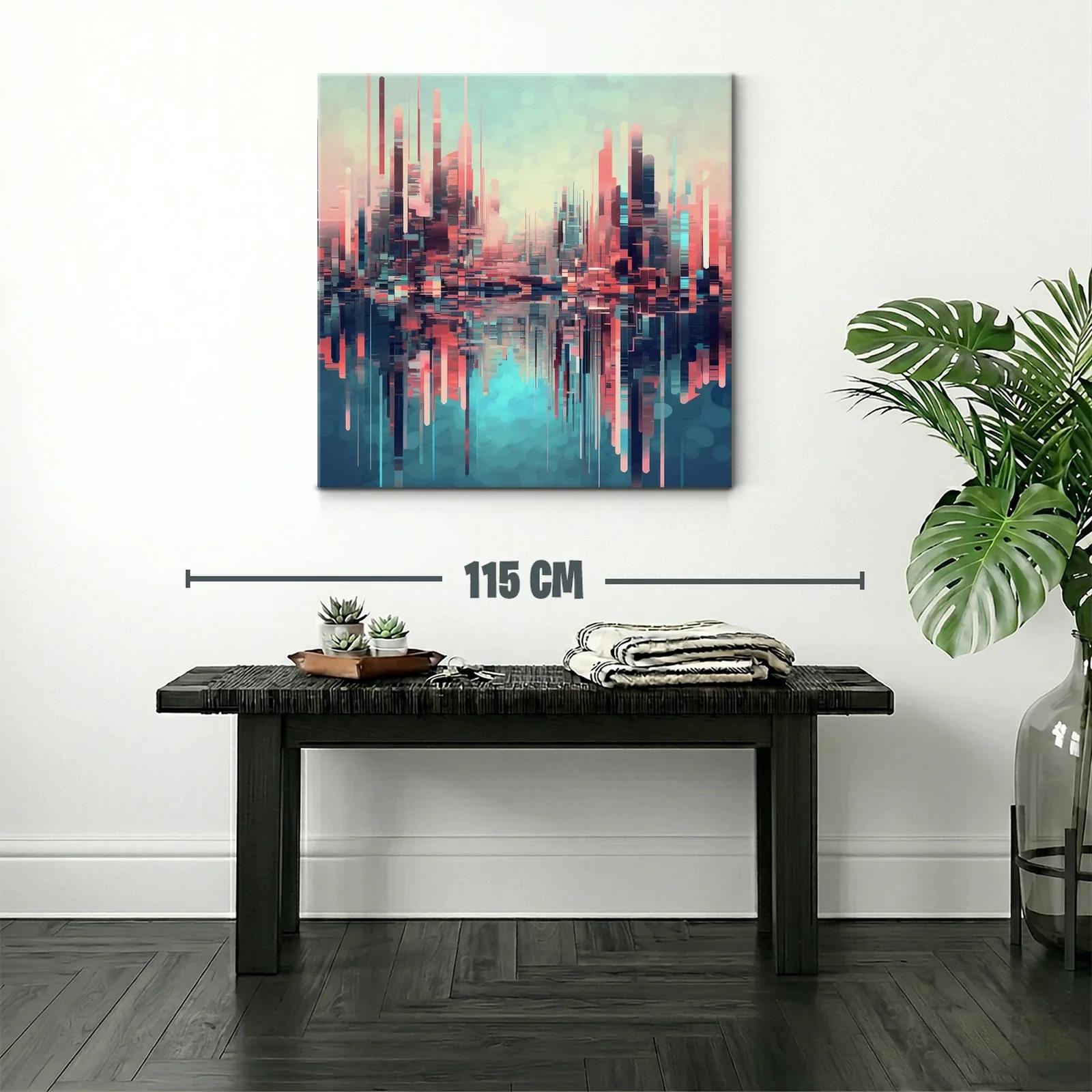 Ciudad futurista con reflejos en tonos pastel y azul profundo — miniatura 2