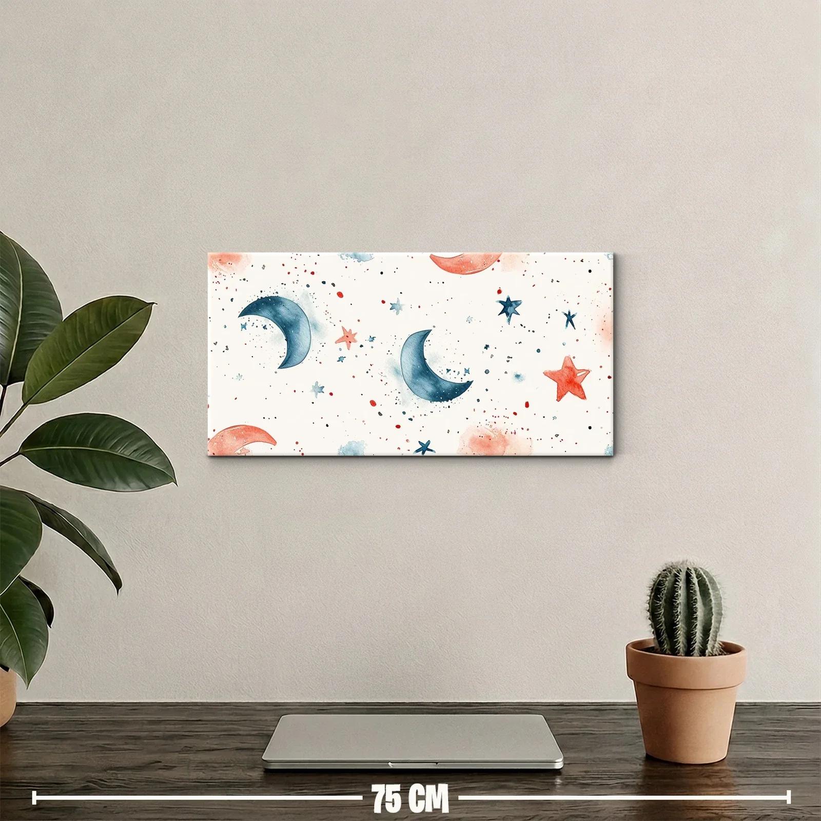 Cuadro lunas crecientes azules con estrellas coral — miniatura 2