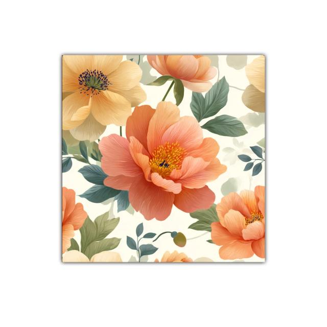 Cuadro decorativo con flores en tonos melocotón y verde