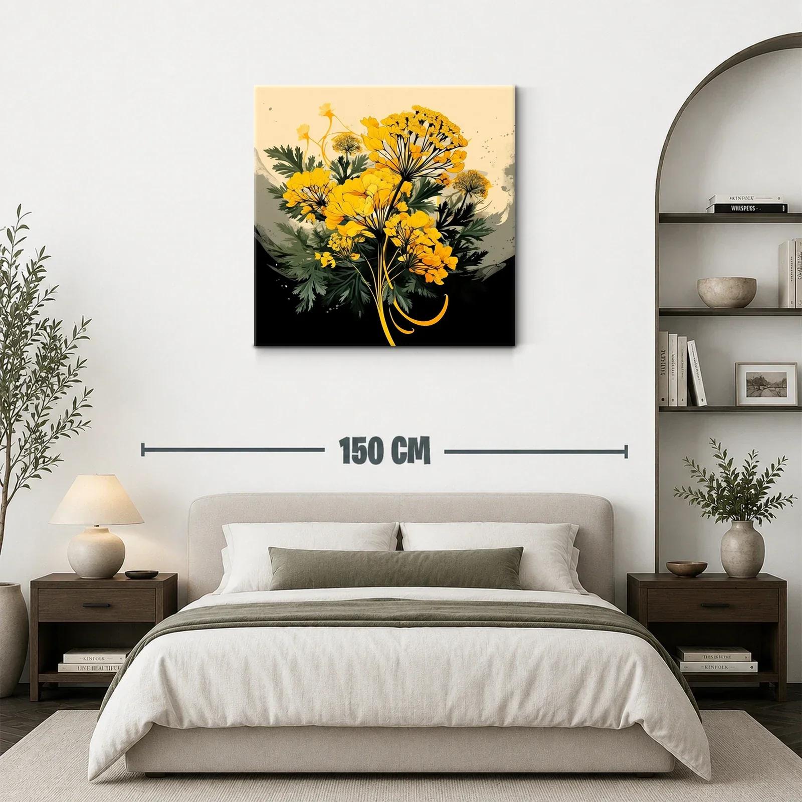 Cuadro con ramo de flores amarillas sobre fondo oscuro — miniatura 3