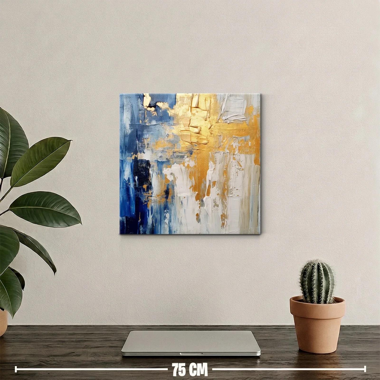 Cuadro abstracto con texturas doradas y azules intensos — miniatura 2