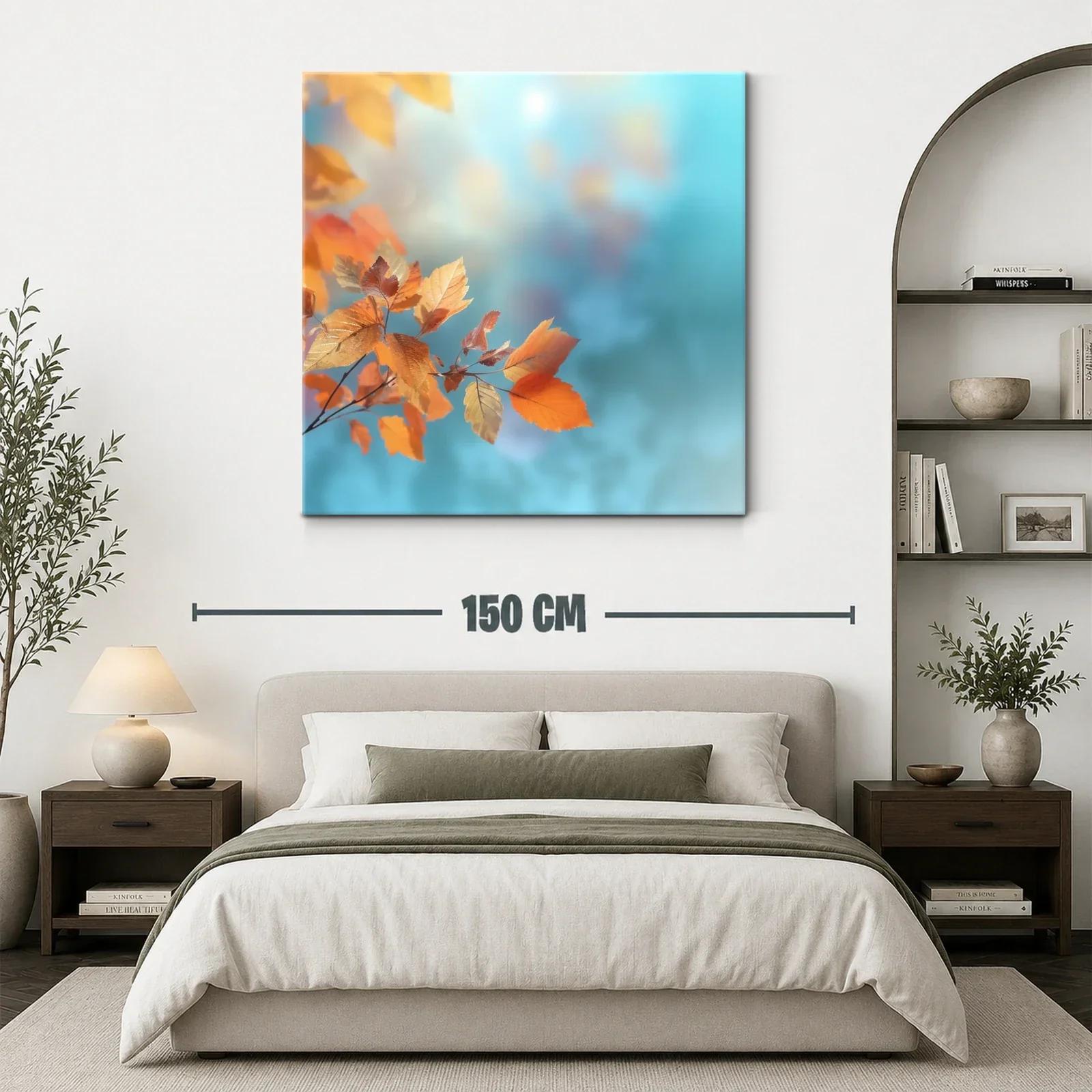 Rama con hojas otoñales en fondo azul claro suave — miniatura 3
