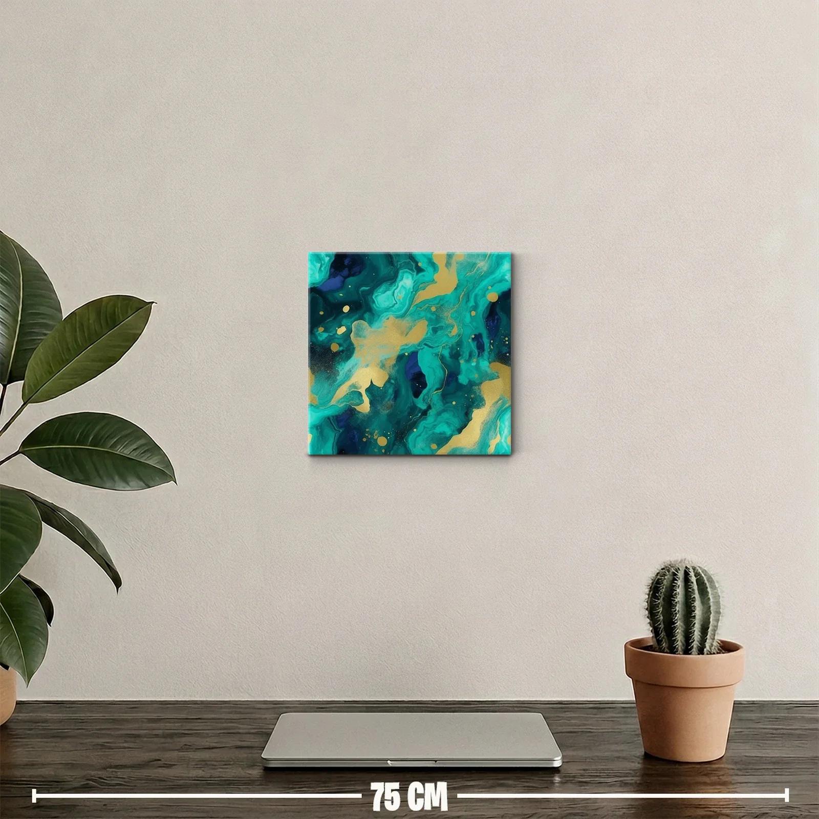 Cuadro abstracto en tonos turquesa y dorado elegante — miniatura 2