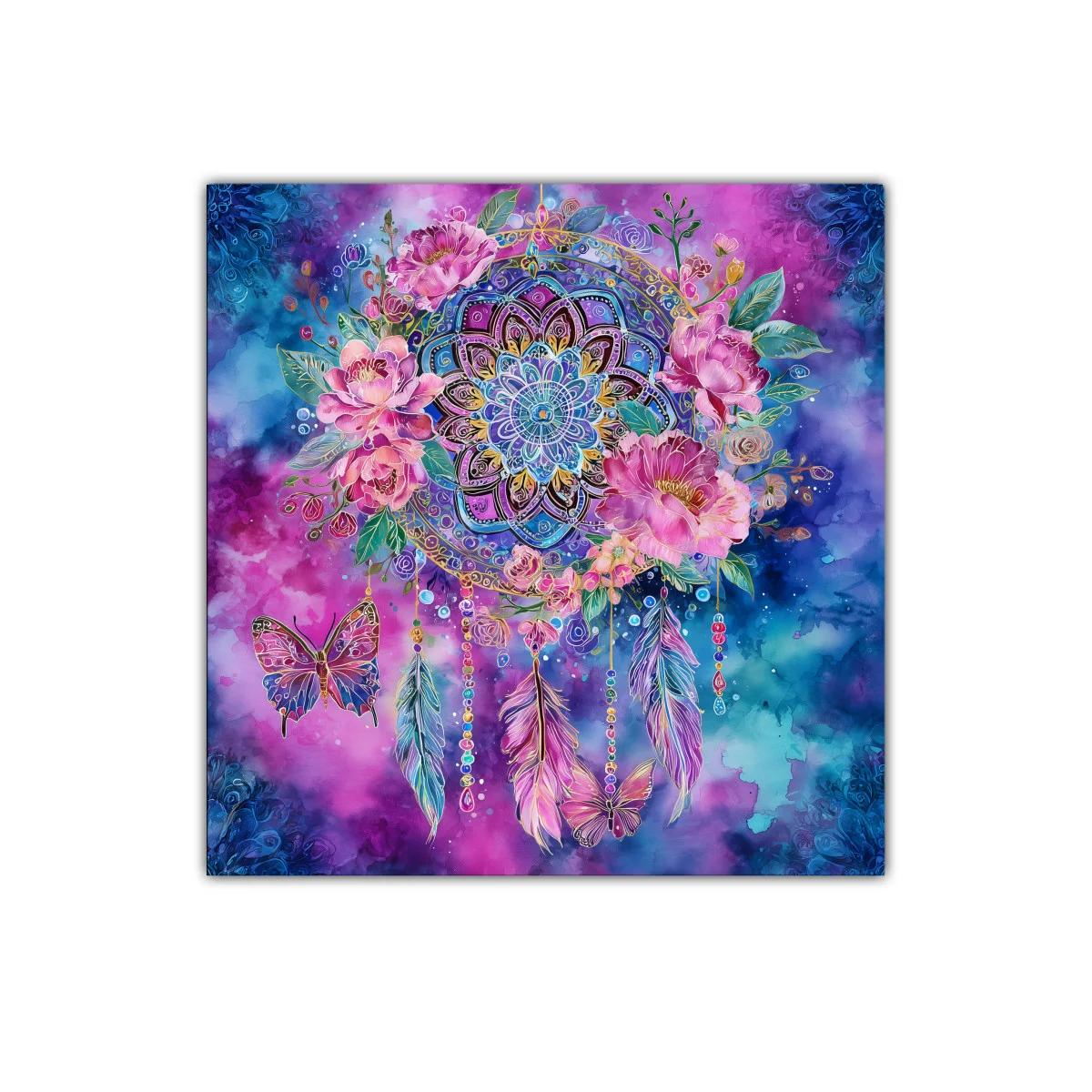 Cuadro decorativo mandala floral con mariposas en tonos vibrantes — imagen principal