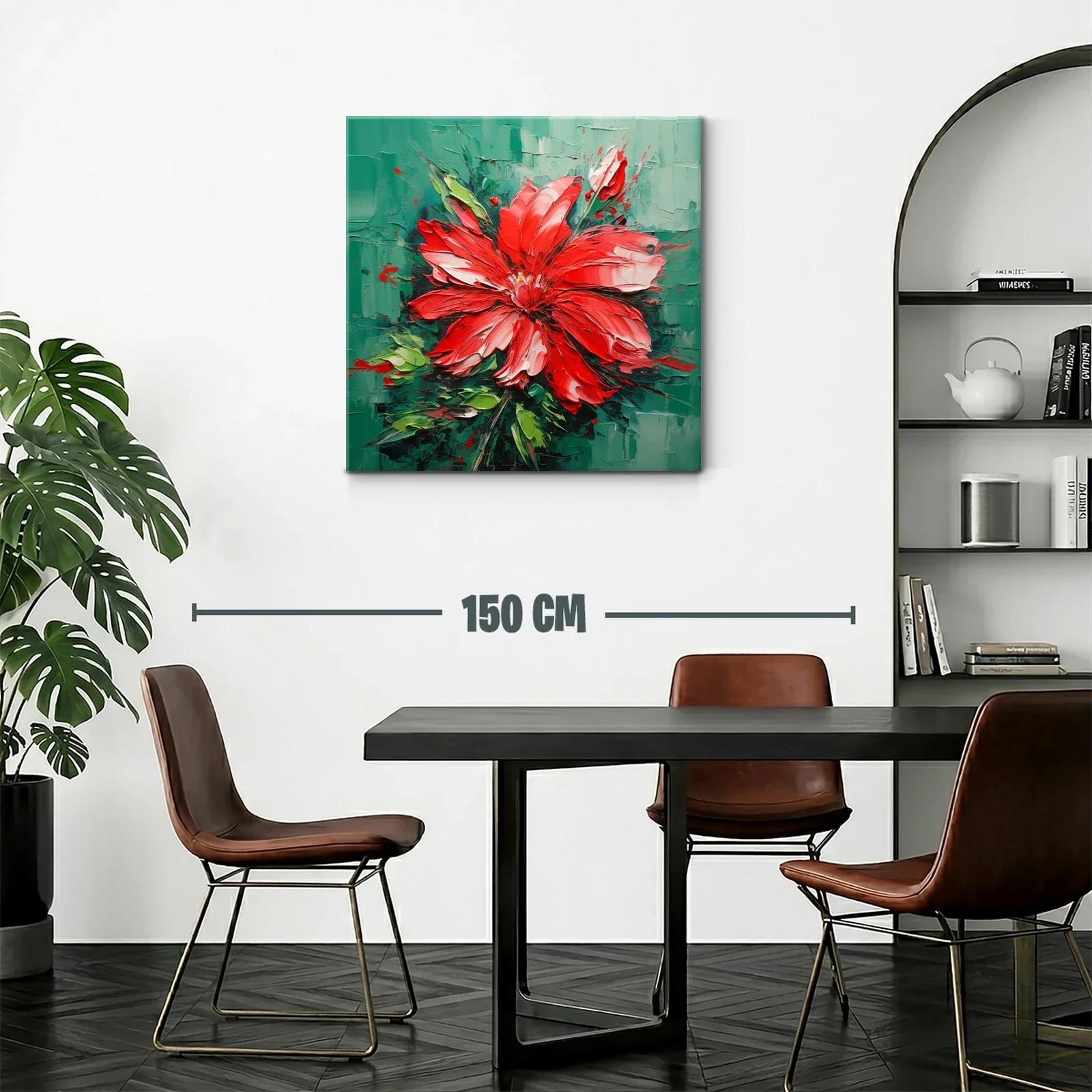 Cuadro Floral en Tonos Rojos y Verdes con Textura Viva — miniatura 2