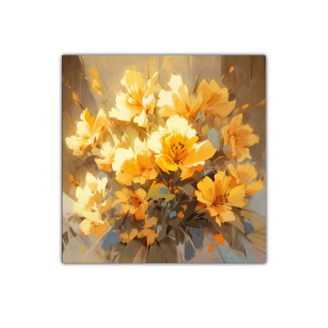 Cuadro con ramo de flores amarillas vibrantes y delicadas