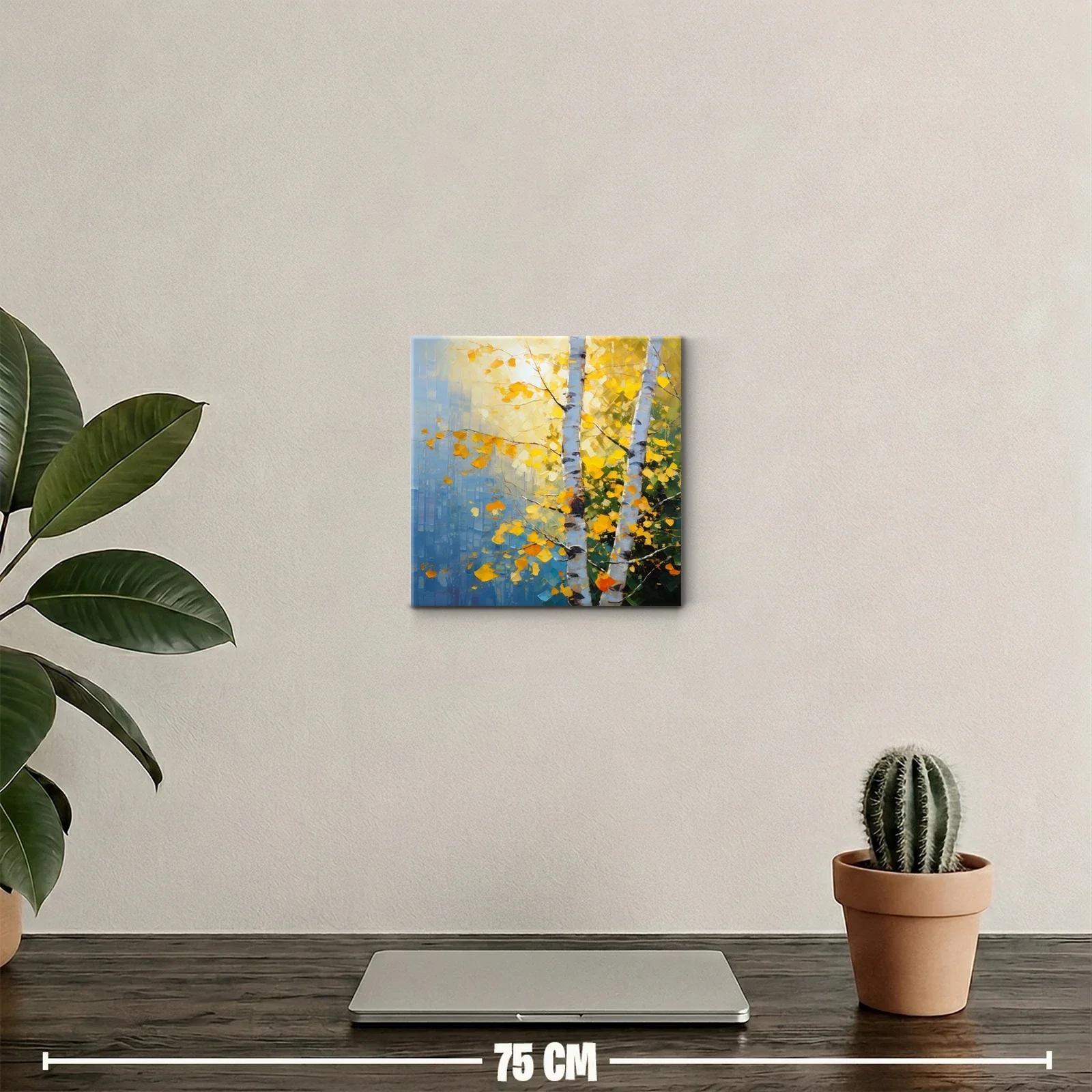 Cuadro con árboles de otoño en tonos cálidos y azules — miniatura 2