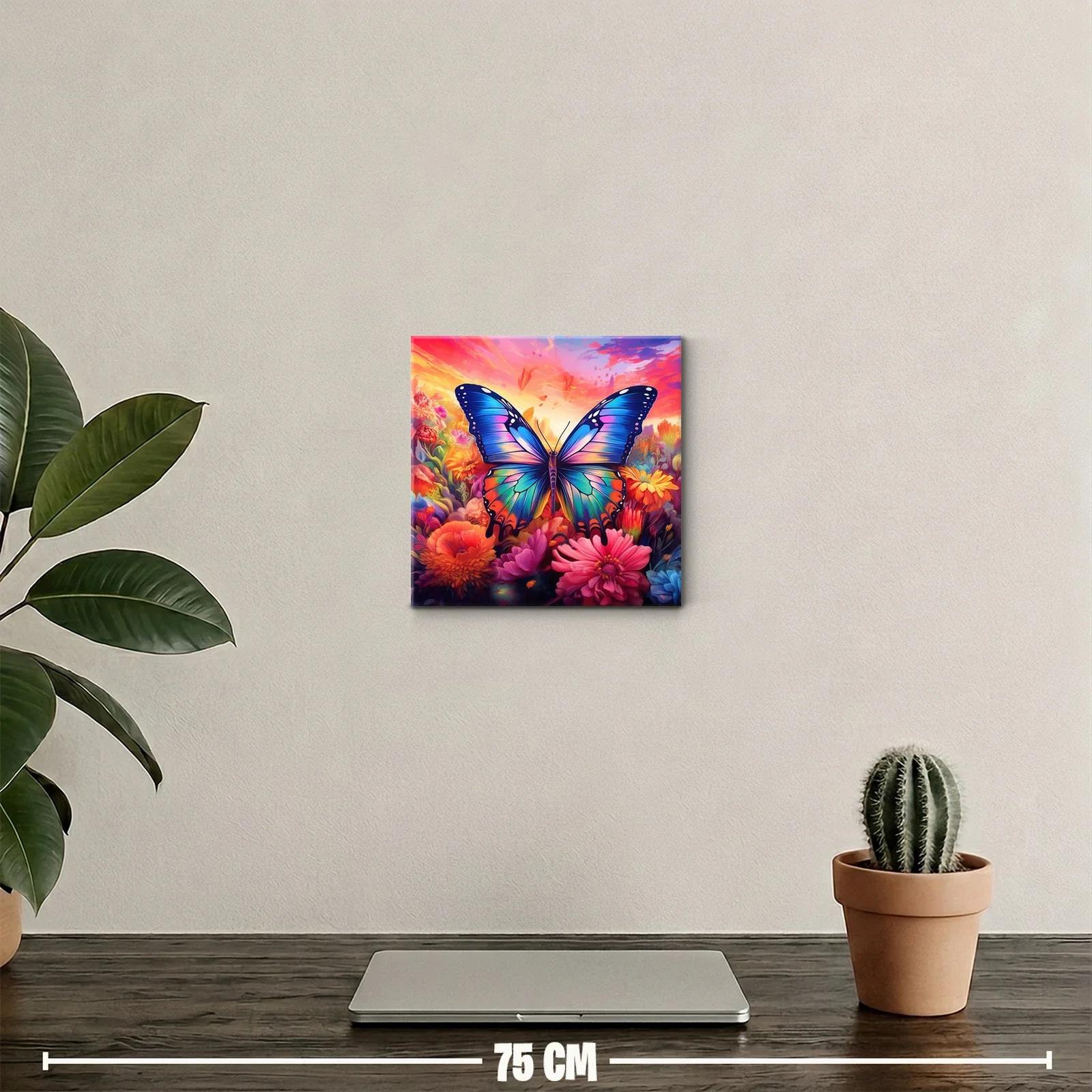 Mariposa multicolor sobre un jardín en atardecer vibrante — miniatura 2