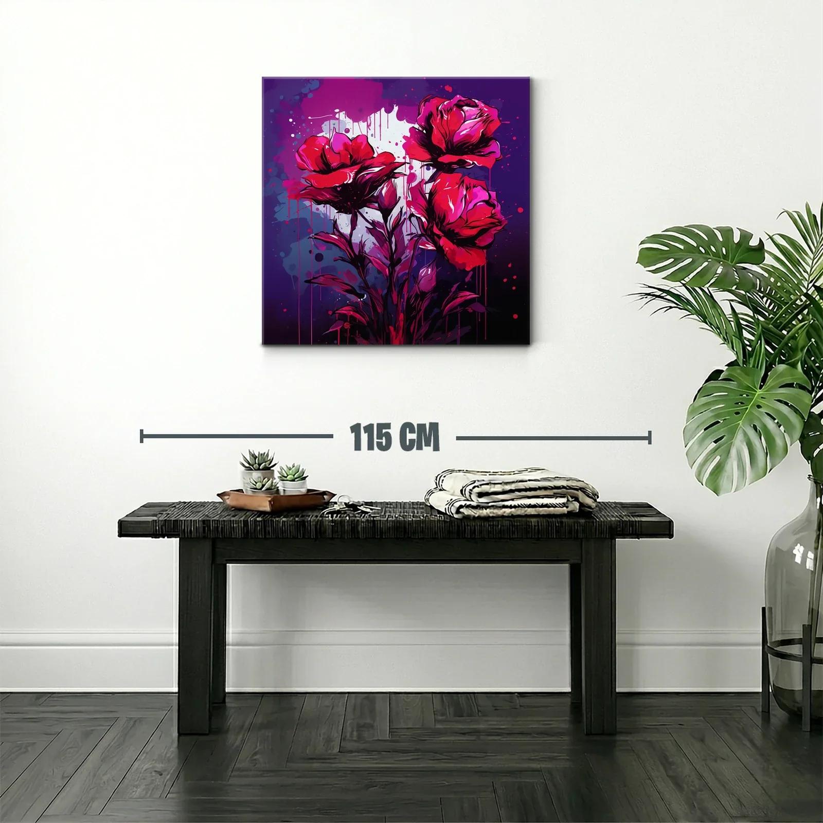 Cuadro con rosas en tonos intensos y fondo violeta — miniatura 2