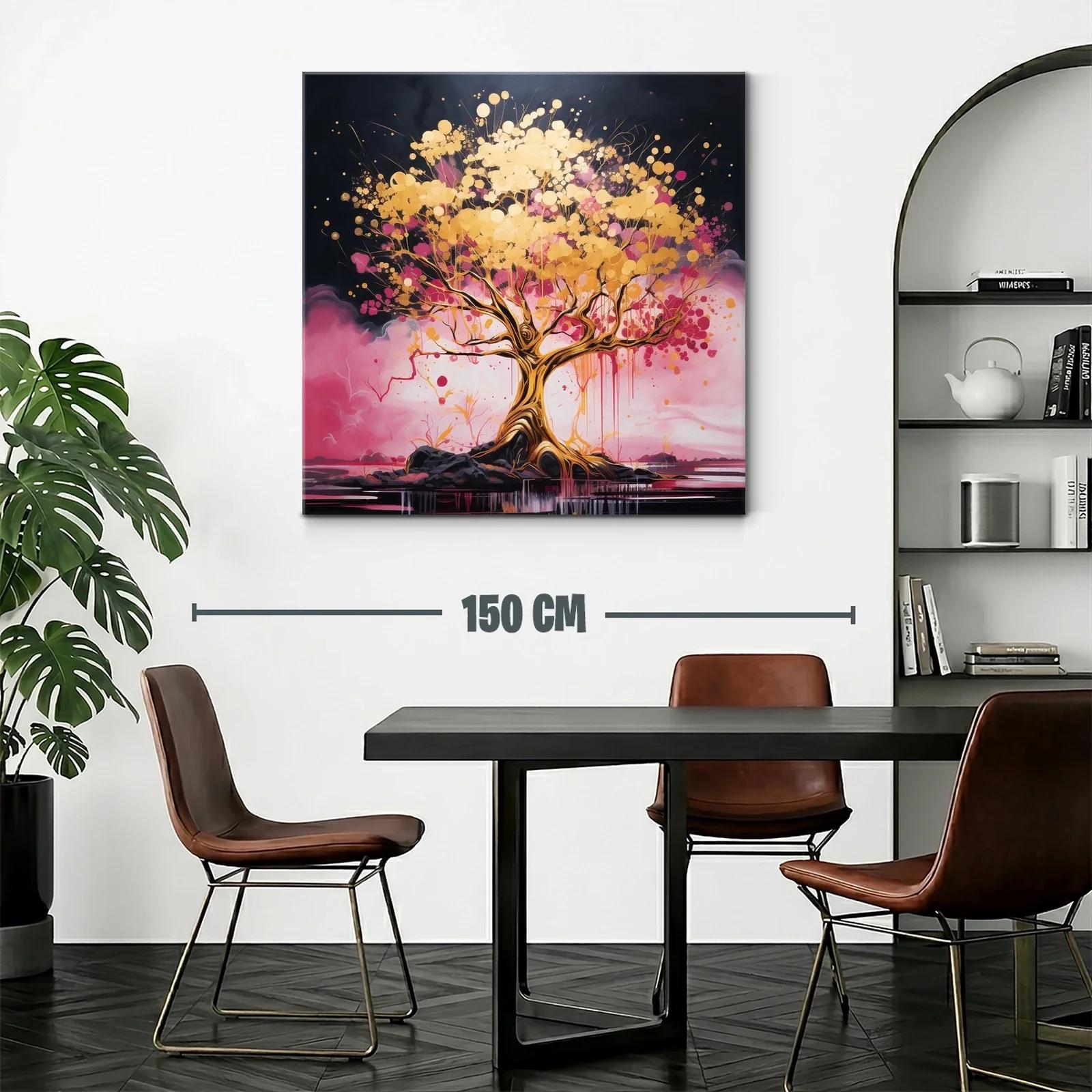 Árbol dorado con vibrantes tonos rosas sobre fondo oscuro — miniatura 2