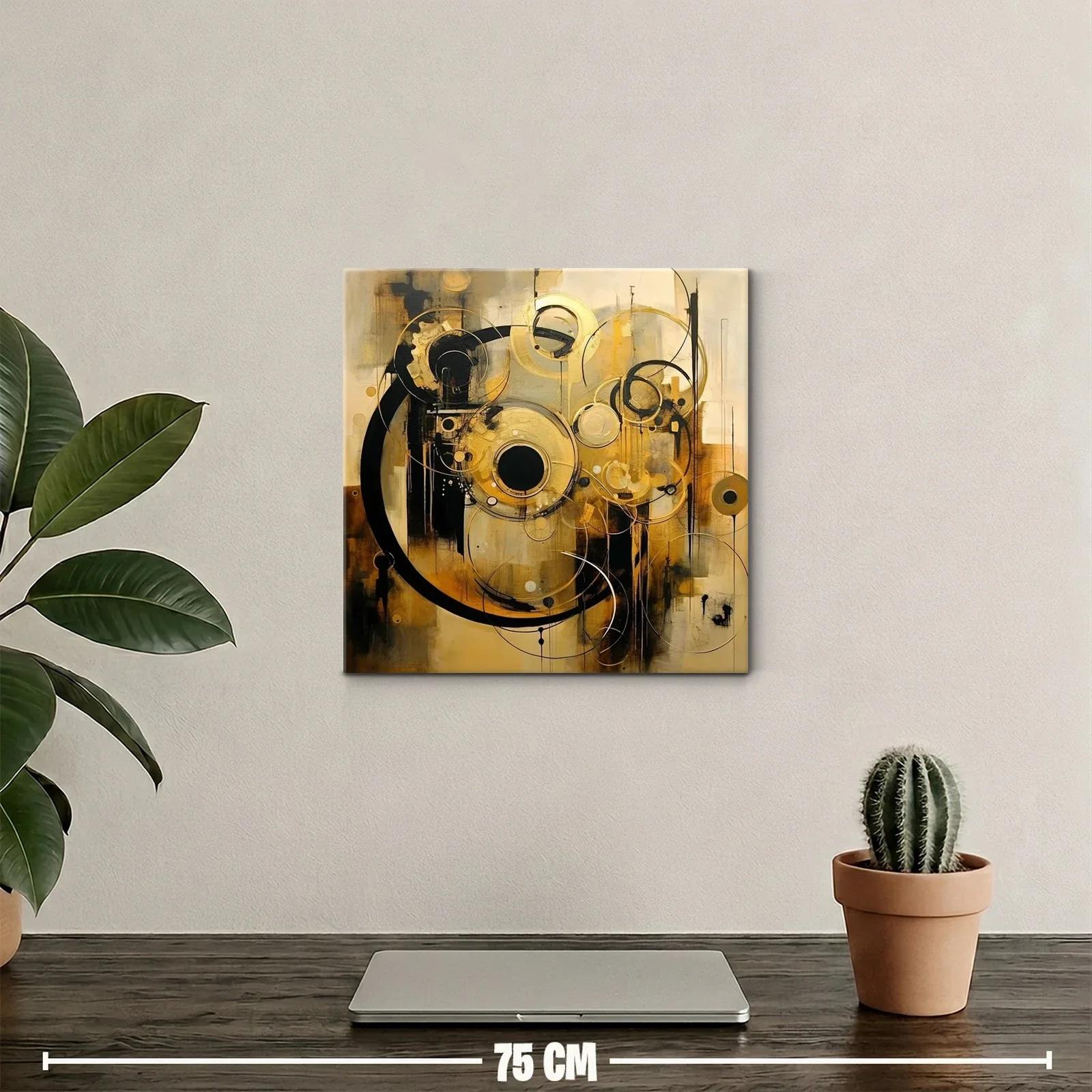 Composición abstracta con círculos dorados y negros en tonos tierra — miniatura 2