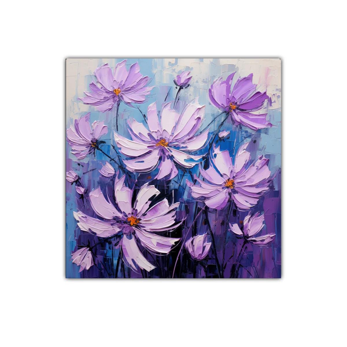Cuadro decorativo con flores lilas y fondo en azules — imagen principal