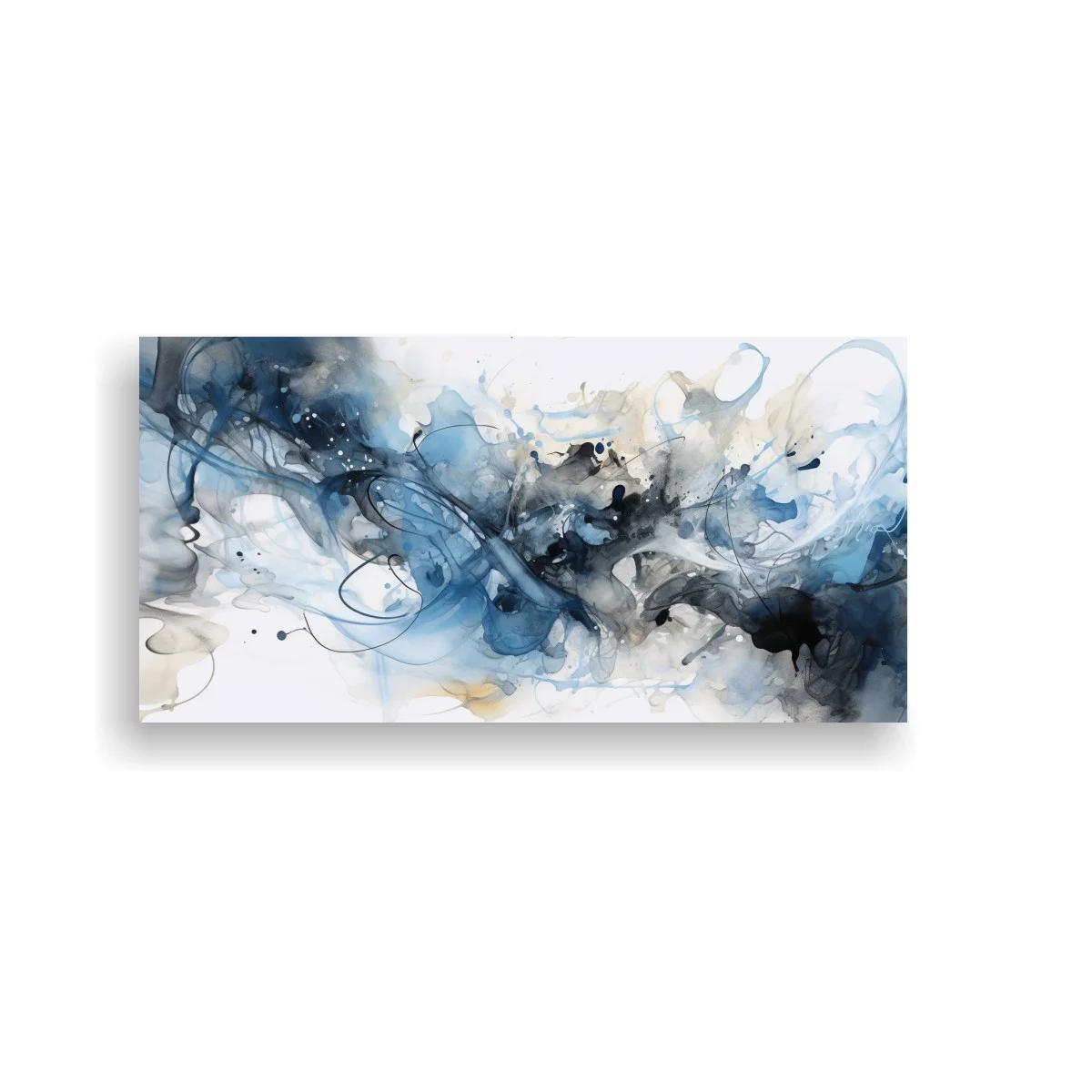 Cuadro abstracción en tonos azules con trazos fluidos panorámicos — imagen principal