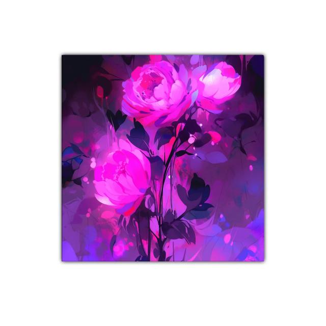 Cuadro decorativo con flores vibrantes en tonos fucsia y morados