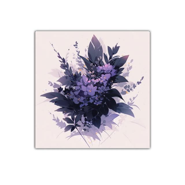 Composición floral elegante en tonos morados y lilas