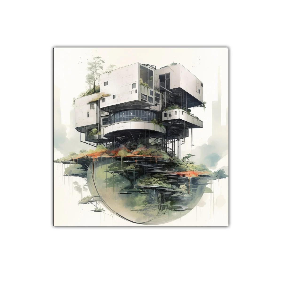 Arquitectura futurista integrada con naturaleza exuberante