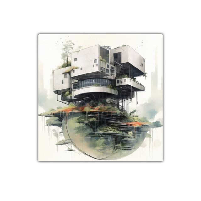 Arquitectura futurista integrada con naturaleza exuberante