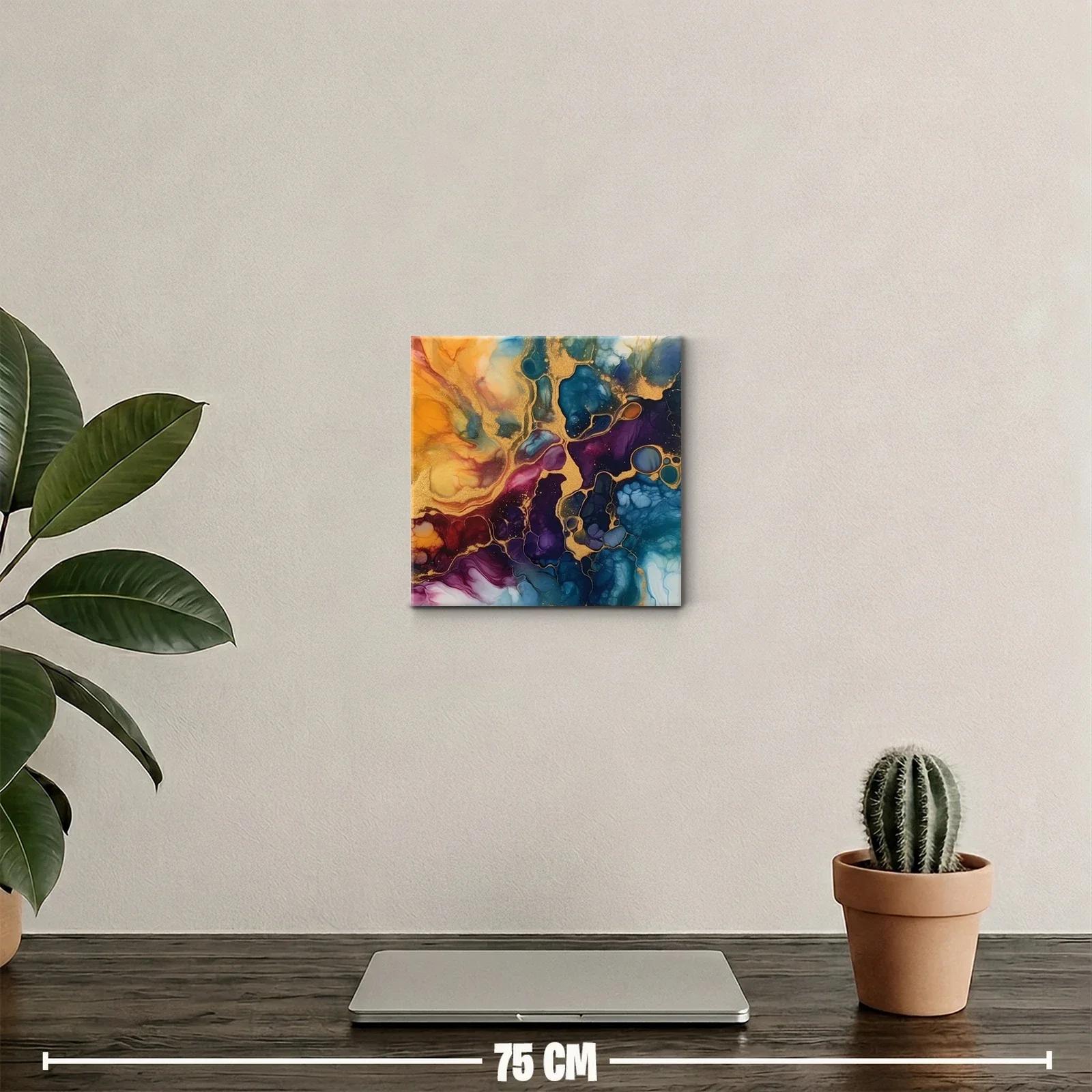 Cuadro abstracto con tonos dorados y azulados intensos — miniatura 2